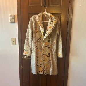 Anthropologie Cream and Yellow Patterned Teddy Jacket